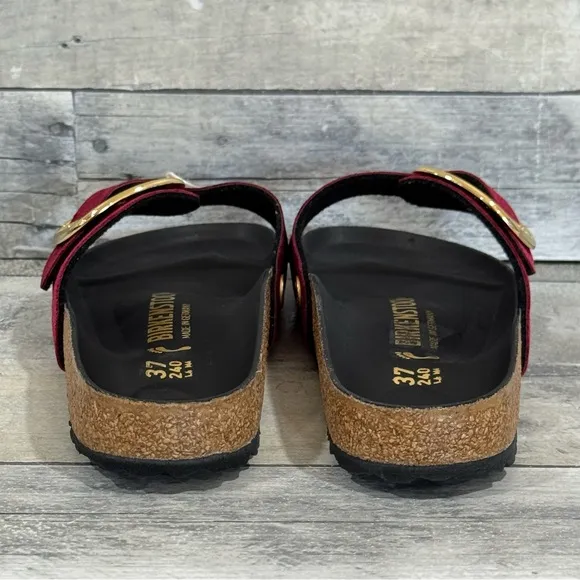 BIRKENSTOCK MADRID BIG BUCKLE SLIDE SANDALS VELVET MAROON SZ 6-6.5 .US / 37 .EU