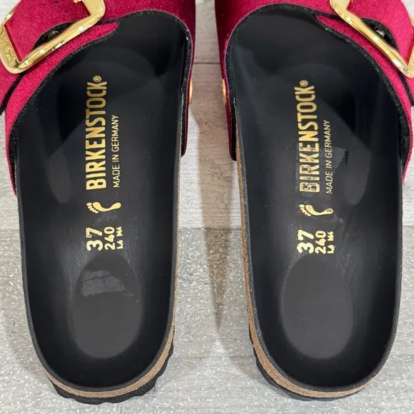 BIRKENSTOCK MADRID BIG BUCKLE SLIDE SANDALS VELVET MAROON SZ 6-6.5 .US / 37 .EU