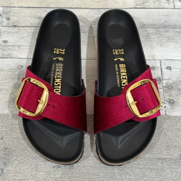 BIRKENSTOCK MADRID BIG BUCKLE SLIDE SANDALS VELVET MAROON SZ 6-6.5 .US / 37 .EU