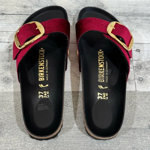 BIRKENSTOCK MADRID BIG BUCKLE SLIDE SANDALS VELVET MAROON SZ 6-6.5 .US / 37 .EU