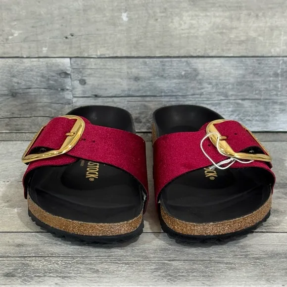 BIRKENSTOCK MADRID BIG BUCKLE SLIDE SANDALS VELVET MAROON SZ 6-6.5 .US / 37 .EU
