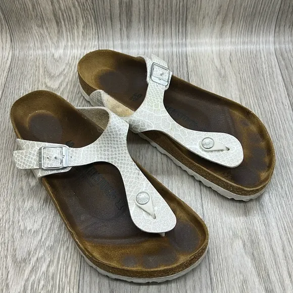 Birkenstock Snakeskin Glitter Printed Thong Sandals