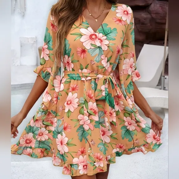 Bloom &amp; Flounce Half Sleeve Mini Dress - Sherbet