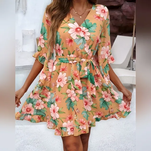Bloom &amp; Flounce Half Sleeve Mini Dress - Sherbet