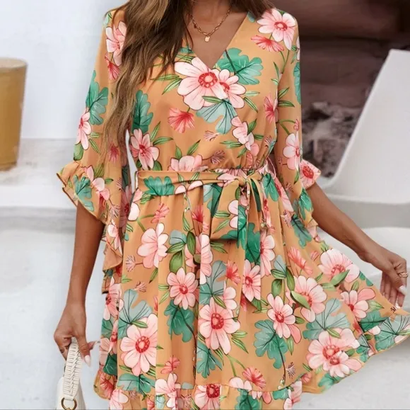 Bloom &amp; Flounce Half Sleeve Mini Dress - Sherbet