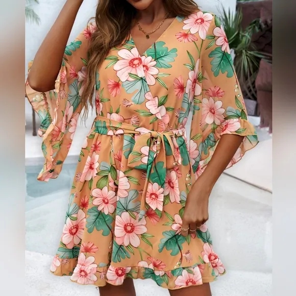 Bloom &amp; Flounce Half Sleeve Mini Dress - Sherbet