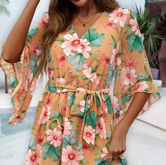 Bloom &amp; Flounce Half Sleeve Mini Dress - Sherbet