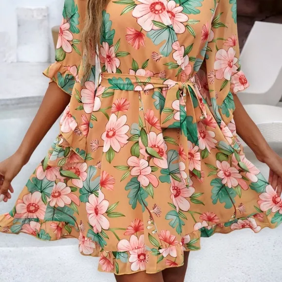 Bloom &amp; Flounce Half Sleeve Mini Dress - Sherbet