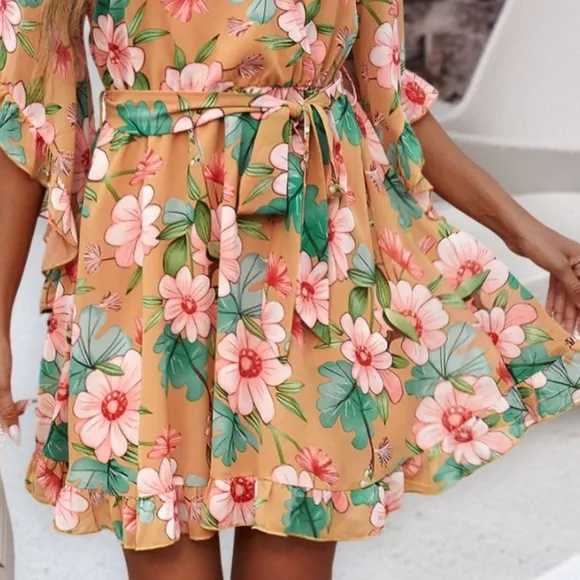Bloom &amp; Flounce Half Sleeve Mini Dress - Sherbet
