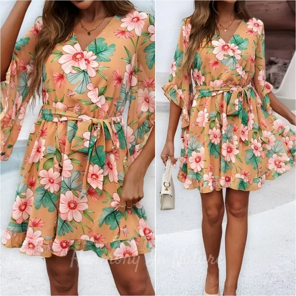 Bloom &amp; Flounce Half Sleeve Mini Dress - Sherbet