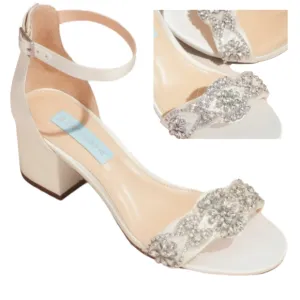 Blue by Betsey Johnson Size 6 New Satin Block Heel‎ Cystal Embellished Sandals