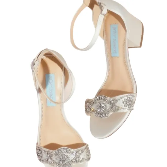 Blue by Betsey Johnson Size 6 New Satin Block Heel‎ Cystal Embellished Sandals