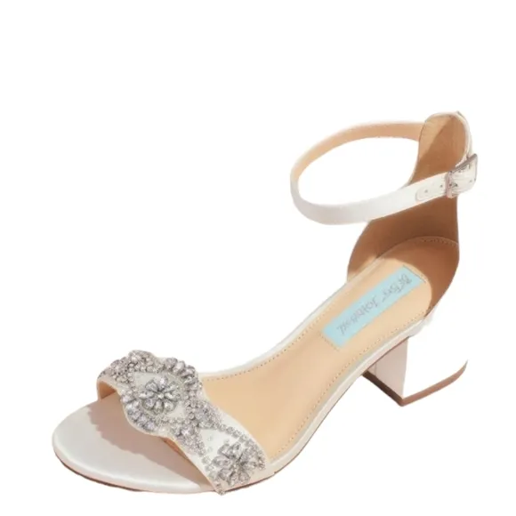 Blue by Betsey Johnson Size 6 New Satin Block Heel‎ Cystal Embellished Sandals