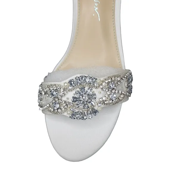 Blue by Betsey Johnson Size 6 New Satin Block Heel‎ Cystal Embellished Sandals