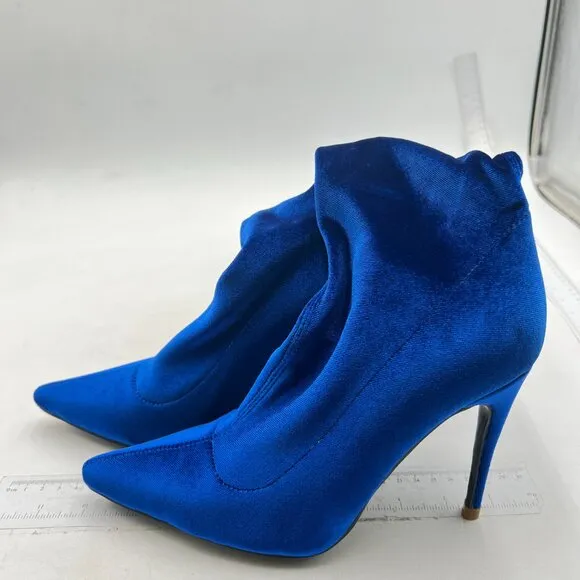 Blue Velvet Pointed Toe Stiletto Heels Over the Knee High Boots for Women