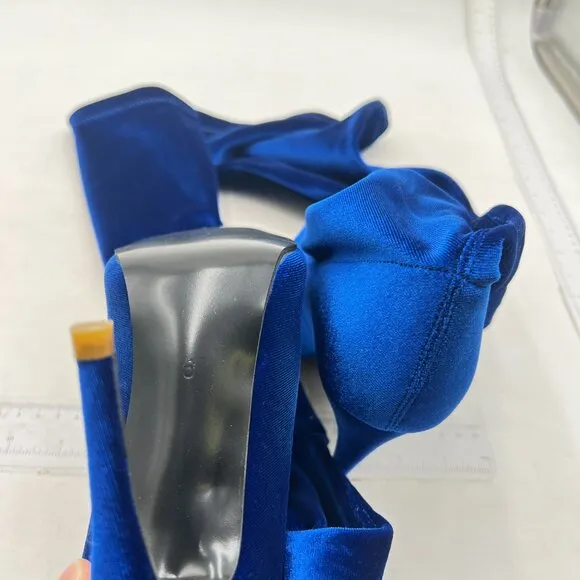Blue Velvet Pointed Toe Stiletto Heels Over the Knee High Boots for Women