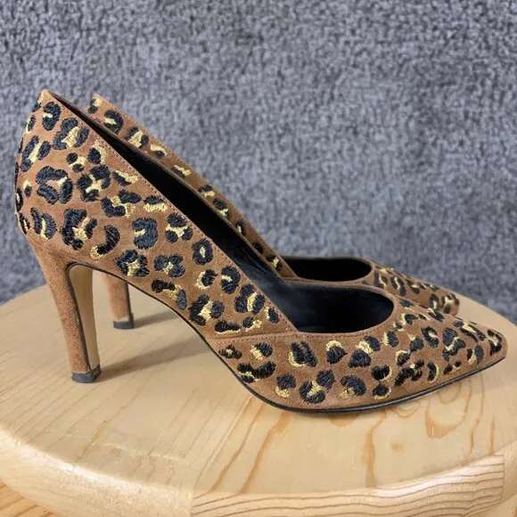 Bocage Heels Womens 6.5 Suede Leopard Print Pointed Stiletto Heel Made in France