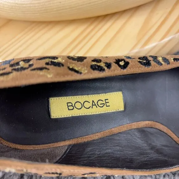 Bocage Heels Womens 6.5 Suede Leopard Print Pointed Stiletto Heel Made in France