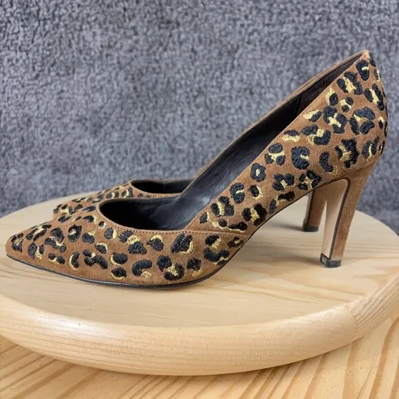 Bocage Heels Womens 6.5 Suede Leopard Print Pointed Stiletto Heel Made in France