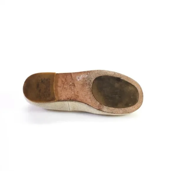 Bonpoint girls canvas gold leather toe lining raw trim flats shoes 31