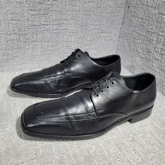 Boss Hugo Boss Men's Size 10 US Black Leather Lace up Oxford Dress Shoes Italy
