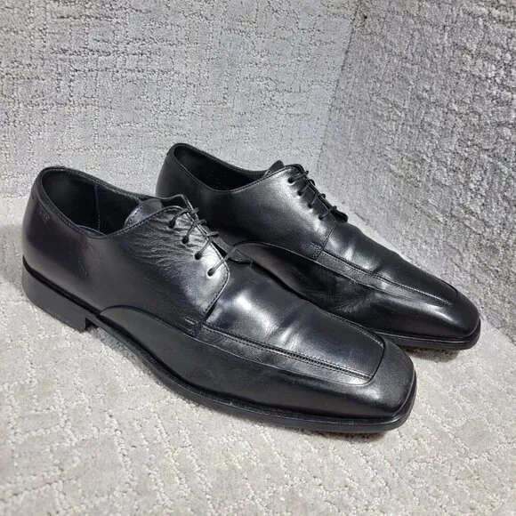 Boss Hugo Boss Men's Size 10 US Black Leather Lace up Oxford Dress Shoes Italy