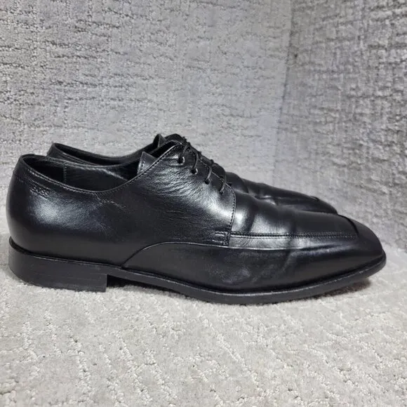 Boss Hugo Boss Men's Size 10 US Black Leather Lace up Oxford Dress Shoes Italy