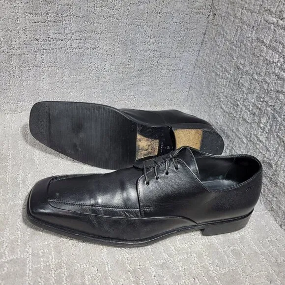 Boss Hugo Boss Men's Size 10 US Black Leather Lace up Oxford Dress Shoes Italy