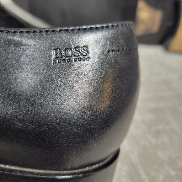 Boss Hugo Boss Men's Size 10 US Black Leather Lace up Oxford Dress Shoes Italy