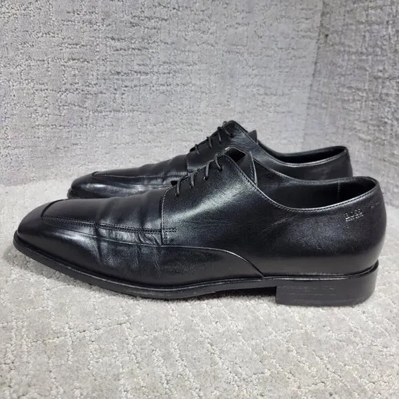 Boss Hugo Boss Men's Size 10 US Black Leather Lace up Oxford Dress Shoes Italy