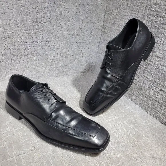 Boss Hugo Boss Men's Size 10 US Black Leather Lace up Oxford Dress Shoes Italy