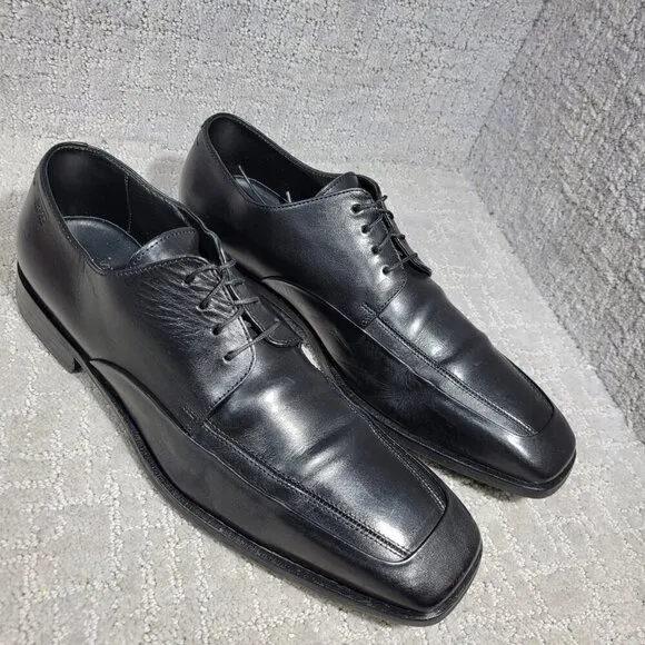 Boss Hugo Boss Men's Size 10 US Black Leather Lace up Oxford Dress Shoes Italy