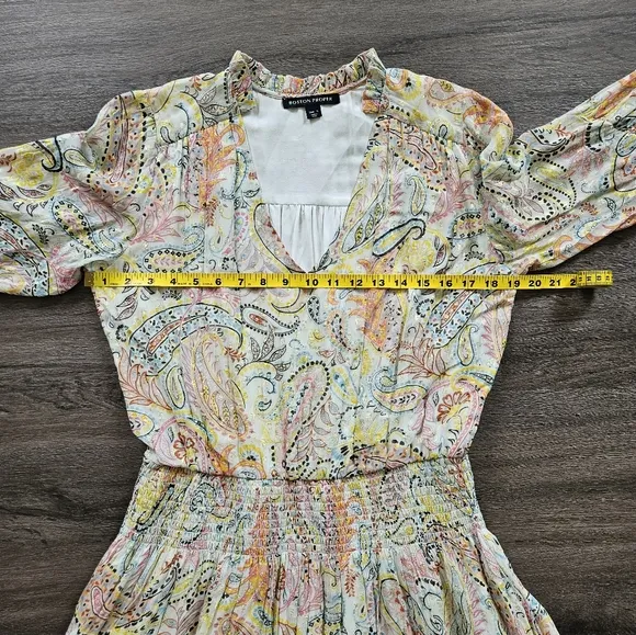 Boston Proper Colorful Paisley Print Smocked Peasant Dress Size Small