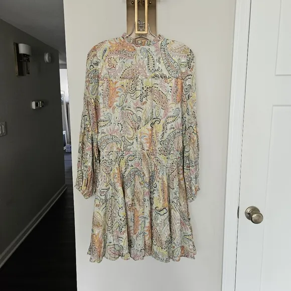 Boston Proper Colorful Paisley Print Smocked Peasant Dress Size Small