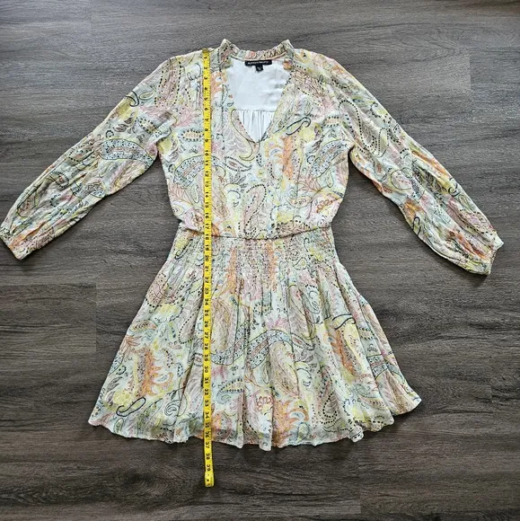 Boston Proper Colorful Paisley Print Smocked Peasant Dress Size Small