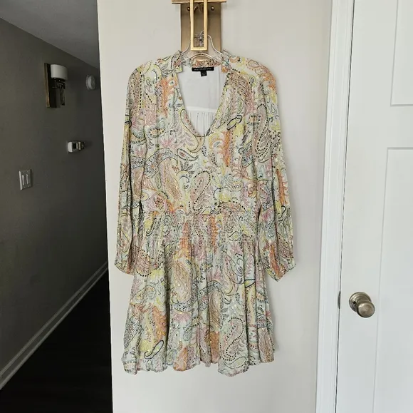 Boston Proper Colorful Paisley Print Smocked Peasant Dress Size Small