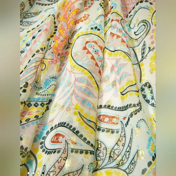 Boston Proper Colorful Paisley Print Smocked Peasant Dress Size Small