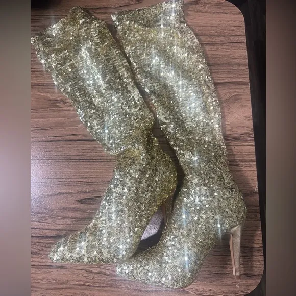 Boston Proper gold‎ glitter boots size 7.5