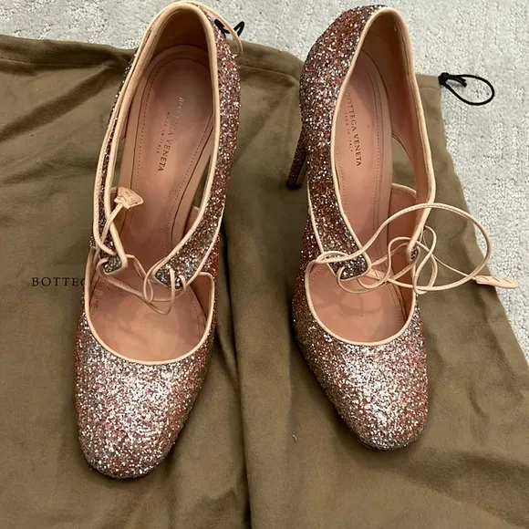 Bottega Veneta pink Glitter Mary Jane Heels
