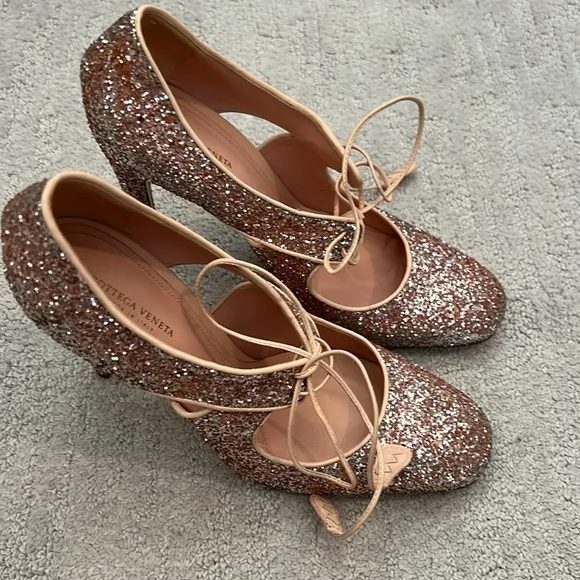 Bottega Veneta pink Glitter Mary Jane Heels