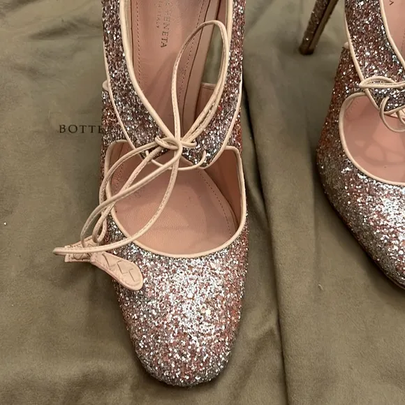 Bottega Veneta pink Glitter Mary Jane Heels