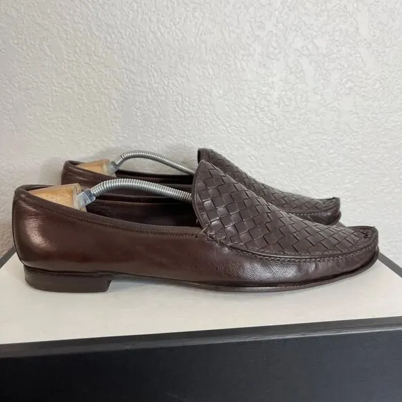 Bottega Veneta Woven Brown Leather Dress Shoes Slip On Men's Size 45 EU/12 US