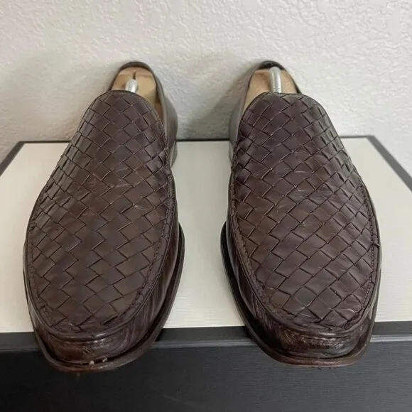 Bottega Veneta Woven Brown Leather Dress Shoes Slip On Men's Size 45 EU/12 US