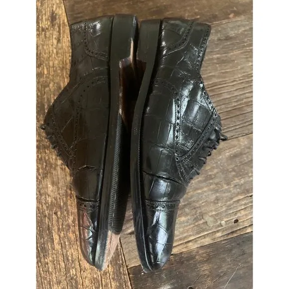 Bragano Cole Haan Black Crocodile Leather Oxford Shoes Size 8.5 M JP