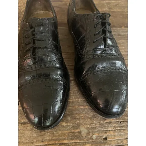 Bragano Cole Haan Black Crocodile Leather Oxford Shoes Size 8.5 M JP