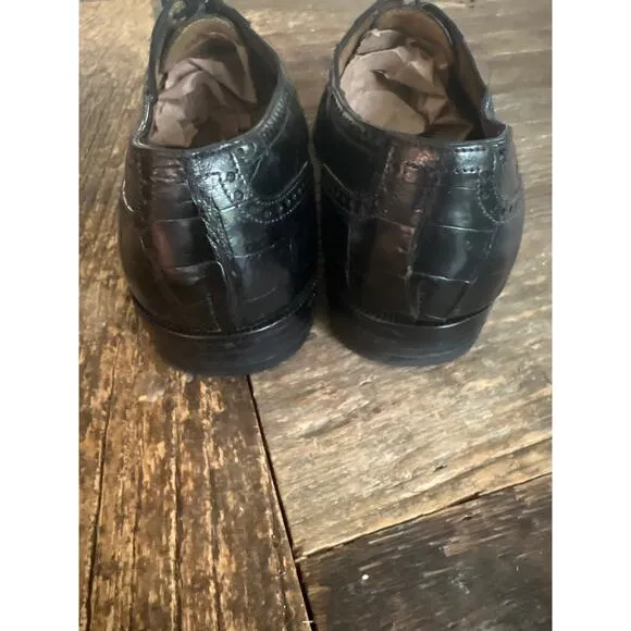 Bragano Cole Haan Black Crocodile Leather Oxford Shoes Size 8.5 M JP