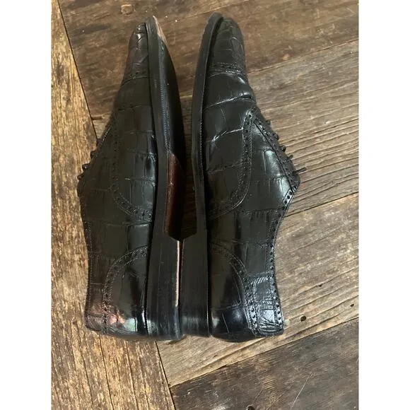 Bragano Cole Haan Black Crocodile Leather Oxford Shoes Size 8.5 M JP