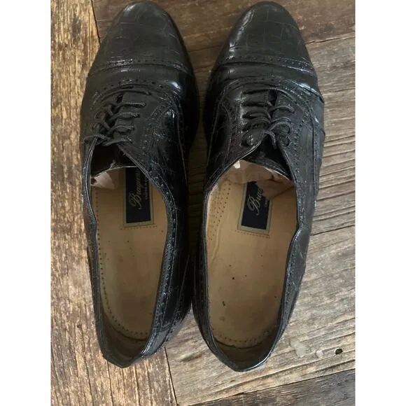 Bragano Cole Haan Black Crocodile Leather Oxford Shoes Size 8.5 M JP