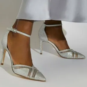 BRAND NEW DUNE LONDON DIANE HEELS IN PEWTER PIN HEELS SANDALS