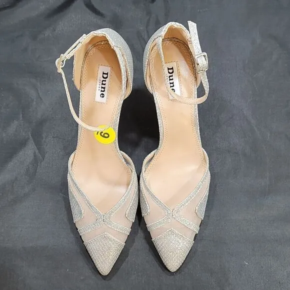BRAND NEW DUNE LONDON DIANE HEELS IN PEWTER PIN HEELS SANDALS